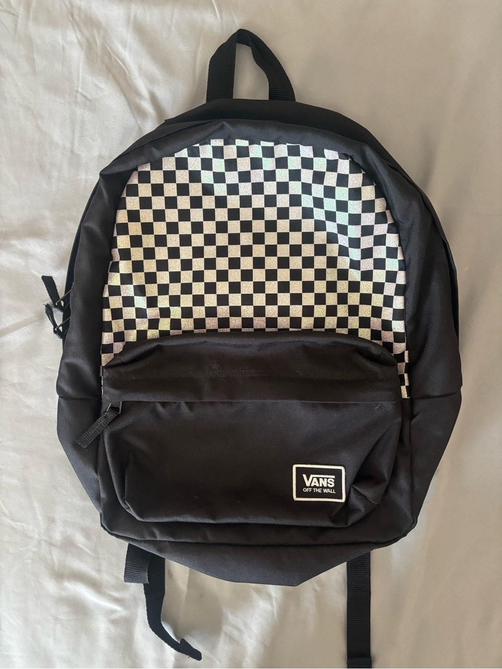 Vans Black Backpack with Sparkly Checkerboard Panel